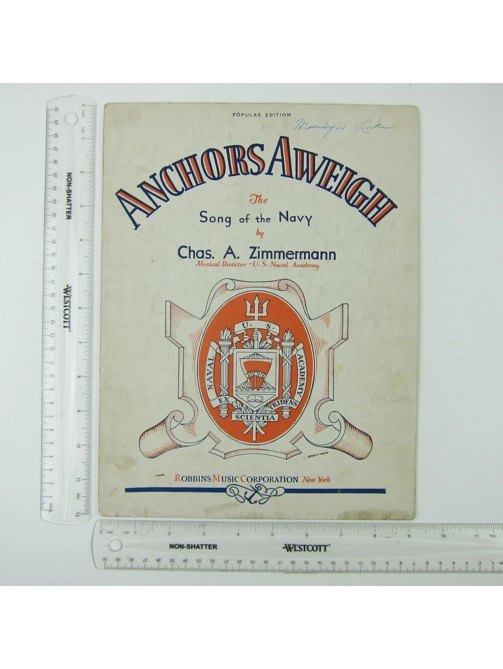 Sheet Music Anchors Aweigh Song Of The Navy Charles A Zimmermann Vintage 1935